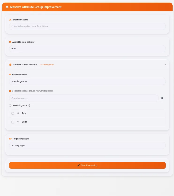 App Screenshot: Attributes Grid