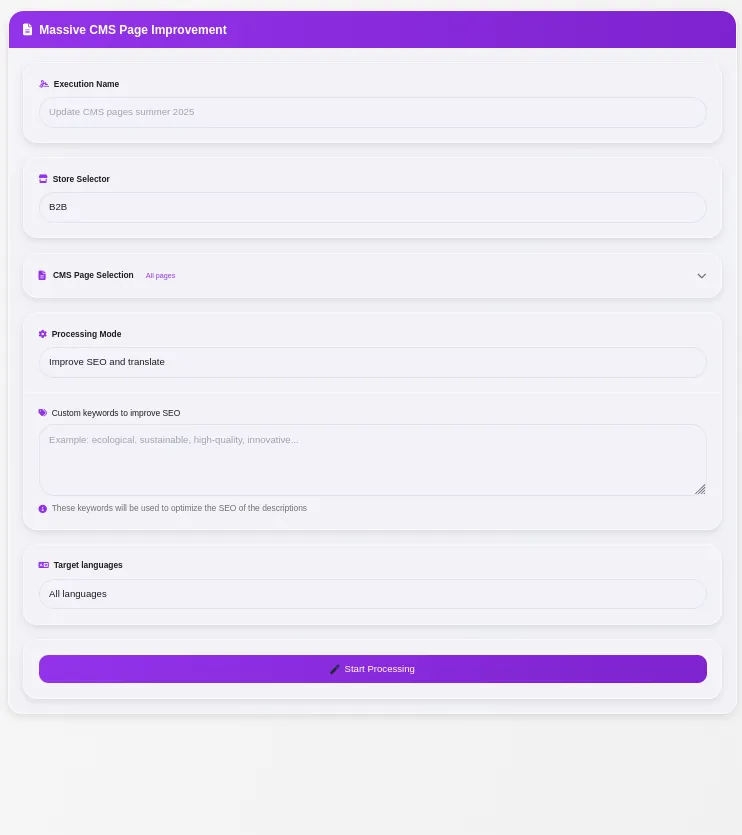 App Screenshot: CMS Pages Grid